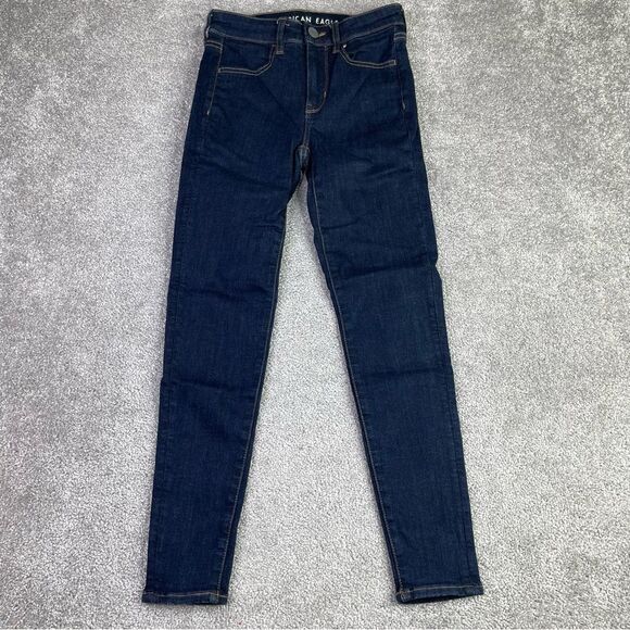 American Eagle Jegging Women's 2 Short Blue Skinny Mid-Rise Dark Denim Stretch - Picture 1 of 12